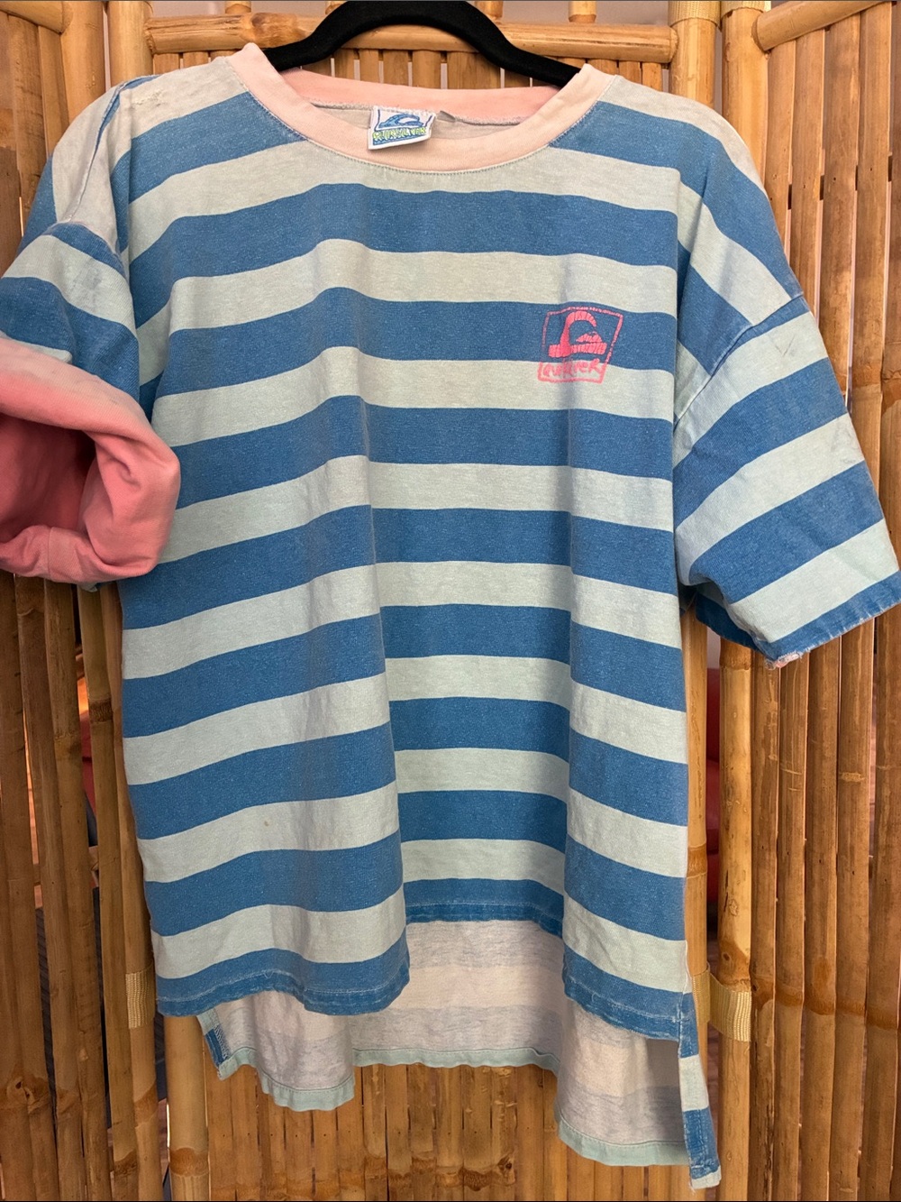 Vintage 80’s 90’s Quiksilver Blue Striped Short-Sleeve Shirt Long tail